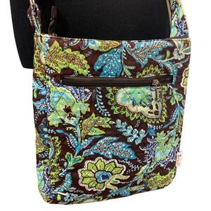 Belvah Blue Green Brown Floral Paisley Crossbody Large Fabric Purse Handbag